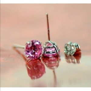 14K Solid White/Yellow Gold 5mm Pink CZ Earrings